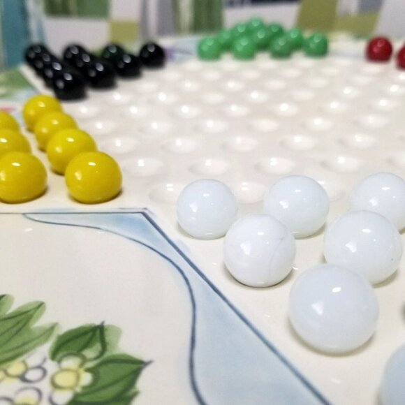 Rare Ceramic Chinese Checkers Cat And Butterfly Board And Marbles Complete Set - Picture 11 of 13